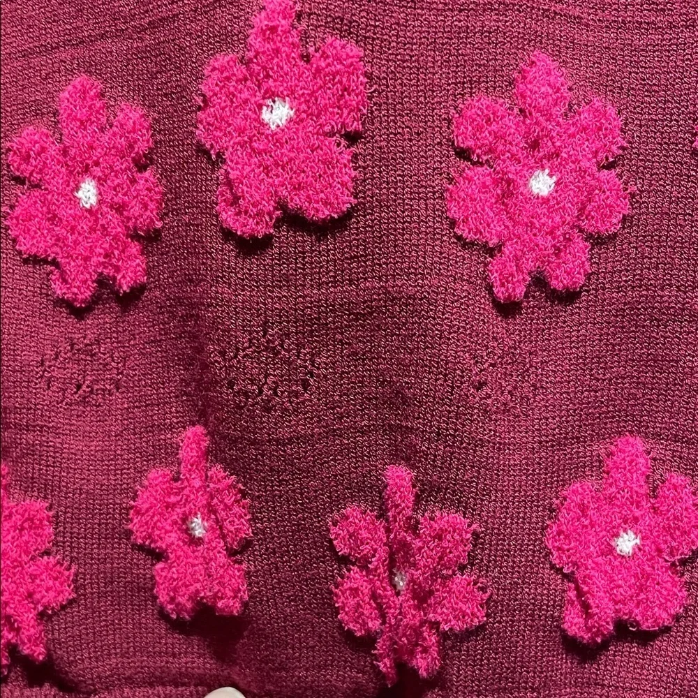 Kate Spade NY Mainline Marker Maroon with Pink Floral Puff Design Sweater - Picture 7 of 11